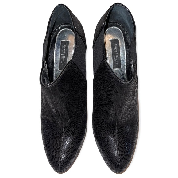 WHBM Cannes Booties Black Lizard Embossed Snakeskin Ankle Boot Stiletto Shooties - Picture 11 of 11